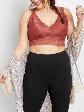 🟠NWT MAURICES Lace Racerback Bralette in Rust XL